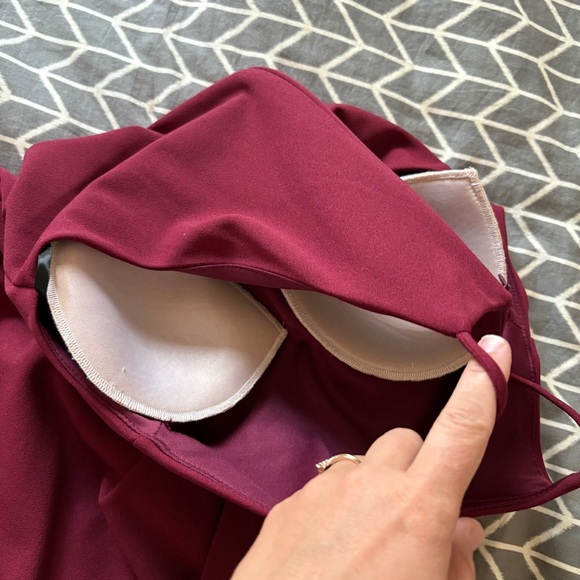 BHLDN Marceau High-Low Crepe Tulip Dress in Bordeaux Red Burgandy Size 12 - Picture 13 of 16